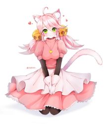 Rule 34 | 1girl, animal ears, bell, cat ears, cat tail, chokaso, jingle bell, long hair, mad mew mew, magical girl, pink hair, pink ribbon, puffy short sleeves, puffy sleeves, ribbon, short sleeves, skirt, smile, solo, standing, tail, undertale