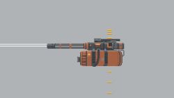 Rule 34 | animated, animated gif, battle of titans, firing, from side, gatling gun, highres, ironbeta, magazine (weapon), pixel art, shell casing, simple background, tagme, weapon