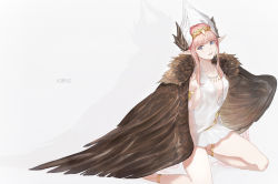 Rule 34 | 1girl, :d, blue eyes, breasts, circe (fate), commentary request, dress, fate/grand order, fate (series), headwear request, jewelry, kneeling, looking at viewer, marumoru, necklace, open mouth, pointy ears, short hair with long locks, smile, solo, teeth, white dress, wings
