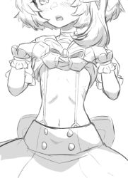 Rule 34 | 1girl, blush, clothes lift, greyscale, highres, marimari en, monochrome, scratchpost, shirt lift, sketch, solo, virtual youtuber