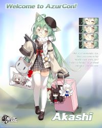 Rule 34 | 1girl, ahoge, akagi (azur lane), akashi (azur lane), akashi (welcome to azurcon!) (azur lane), alternate costume, animal ears, azur lane, backpack, bag, bespectacled, bow, cat ears, character doll, expressions, full body, glasses, green hair, highres, kaga (azur lane), long hair, looking at viewer, low-tied long hair, mole, mole under eye, official alternate costume, official art, red bow, saru, scarf, sleeves past fingers, sleeves past wrists, thighhighs, very long hair, white scarf, white thighhighs, yellow eyes, yuudachi (azur lane)