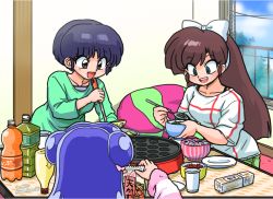 Rule 34 | 3girls, cooking, happy, kuonji ukyou, multiple girls, open mouth, ranma 1/2, ribbon, shampoo (ranma 1/2), short hair, tendou akane, wanta (futoshi)