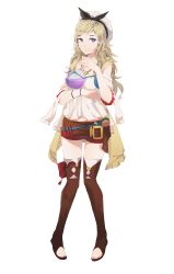 Rule 34 | 1girl, absurdres, alternate costume, atelier (series), blonde hair, blue eyes, cosplay, crossover, fire emblem, fire emblem fates, fire emblem heroes, flask, full body, highres, holding, long hair, looking at viewer, nintendo, ophelia (fire emblem), red shorts, reisalin stout, reisalin stout (cosplay), shorts, smile, solo, toeless footwear, white background, yog09