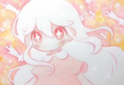 Rule 34 | + +, 1girl, blush, dated, dress, expressionless, hair between eyes, long hair, no nose, original, pink dress, pink eyes, pink theme, shooting star, signature, solo, upper body, white hair, zukky000