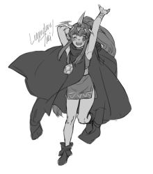 Rule 34 | 1girl, arms up, character name, cloak, dress, fire emblem, fire emblem: mystery of the emblem, fire emblem heroes, full body, greyscale, krazehkai, leg up, long hair, monochrome, nintendo, one eye closed, open mouth, pointy ears, ponytail, short dress, simple background, solo, stone, tiara, tiki (fire emblem), tiki (young) (fire emblem), white background
