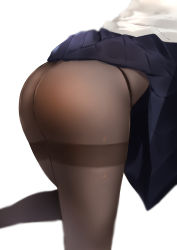 Rule 34 | 1girl, absurdres, ass, ass focus, black pantyhose, close-up, clothes lift, commentary request, highres, lower body, original, pantyhose, pleated skirt, rinrin kai, simple background, skirt, skirt lift, solo, thighband pantyhose, white background