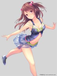 Rule 34 | 1girl, bare shoulders, bow, breasts, brown eyes, brown hair, cleavage, figure skating, hair bow, hair ornament, ice skates, ilog, long hair, looking at viewer, navel, no socks, occhan (11715), official art, parted lips, skates, solo, suminaka kaori, two side up