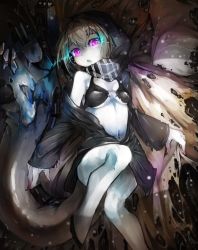 Rule 34 | 10s, 1girl, abyssal ship, breasts, glowing, glowing eyes, grin, highres, hood, hooded jacket, jacket, kajaneko, kantai collection, open mouth, pale skin, purple eyes, re-class battleship, scarf, short hair, silver hair, small breasts, smile, solo, tail