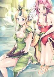Rule 34 | 2girls, absurdres, angela (seiken densetsu 3), armor, artist name, bed, black choker, black gloves, blonde hair, blue eyes, breasts, bridal gauntlets, brown eyes, choker, cleavage, closed mouth, covered navel, dress, forehead jewel, gloves, green dress, green headwear, hands on lap, helmet, highres, holding another&#039;s hair, indoors, kneeling, lens flare, leotard, long hair, looking at another, looking back, low-tied long hair, medium breasts, multiple girls, on bed, overskirt, parted bangs, pauldrons, pillow, purple hair, red leotard, riesz, seiken densetsu, seiken densetsu 3, short dress, shoulder armor, sieles (sero-sero), signature, sitting, smile, strapless, strapless leotard, very long hair, winged helmet