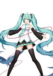 Rule 34 | 1girl, :d, absurdres, ahoge, aqua eyes, aqua hair, black thighhighs, cable, commentary request, detached sleeves, hatsune miku, headset, highres, holding, long hair, looking at viewer, microphone, necktie, open mouth, outstretched arms, pleated skirt, simple background, skirt, smile, solo, spread arms, sugar sound, thighhighs, transparent background, twintails, very long hair, vocaloid, white background, zettai ryouiki