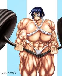 Rule 34 | 00s, abs, barbell, breasts, extreme muscles, eyepatch, ikkitousen, large breasts, muscular, panties, ryomou shimei, s20k00y, underwear, veins, weights