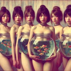 Rule 34 | 6+girls, artist request, asian, choker, fishbowl, looking at viewer, multiple girls, tagme