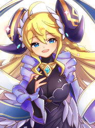 Rule 34 | 1girl, absurdres, ahoge, blue eyes, breasts, detached sleeves, dragalia lost, hair ornament, highres, jewelry, large breasts, long hair, looking at viewer, open mouth, silou b, smile, zena (dragalia lost)