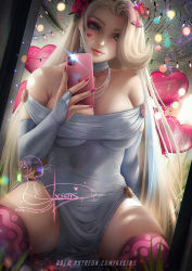 Rule 34 | 1girl, axsen, balloon, blue eyes, breasts, cellphone, cleavage, closed mouth, clothing request, commentary, creatures (company), earrings, english commentary, eyelashes, eyeshadow, facial mark, flower, game freak, gym leader, hair flower, hair ornament, hand up, head tilt, heart, heart facial mark, highres, holding, holding phone, jewelry, long hair, makeup, melony (pokemon), mirror, nail polish, necklace, nintendo, patreon username, phone, pokemon, pokemon swsh, red flower, ribbon, selfie, signature, sitting, solo, spread legs, watermark, web address