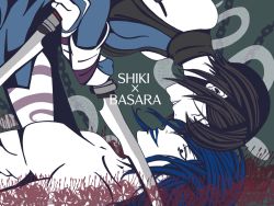 1boy 1girl basara_(samurai_spirits) black_hair blue_eyes blue_hair breasts highres large_breasts samurai_spirits shiki_(samurai_spirits) snk sword weapon