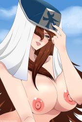 Rule 34 | 1girl, absurdres, breasts, cleavage, green eyes, hair over one eye, highres, huge breasts, impure doncelle, large breasts, naruto, naruto (series), naruto shippuuden, nipples, nude, solo, terumi mei, upper body