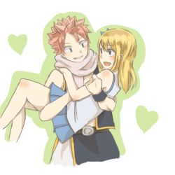 Rule 34 | 1boy, 1girl, :d, bare legs, blonde hair, blush, carrying, couple, erinan, fairy tail, heart, hetero, lucy heartfilia, natsu dragneel, open mouth, pink hair, princess carry, scarf, skirt, smile