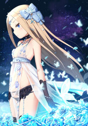 Rule 34 | 1girl, abigail williams (fate), artoria pendragon (fate), artoria pendragon (lancer alter) (fate), artoria pendragon (lancer alter) (fate) (cosplay), artoria pendragon (lancer alter) (royal icing) (fate), artoria pendragon (lancer alter) (royal icing) (fate) (cosplay), bare shoulders, bell (oppore coppore), black choker, black gloves, black panties, black thighhighs, blonde hair, blue bow, blue eyes, blue flower, blue rose, blush, bow, breasts, bug, butterfly, choker, collarbone, commentary request, cosplay, fate/grand order, fate (series), female focus, flower, forehead, garter belt, gloves, hair bow, head tilt, highres, insect, lingerie, long hair, official alternate costume, panties, parted bangs, parted lips, profile, rose, see-through, small breasts, solo, standing, thighhighs, underwear, very long hair