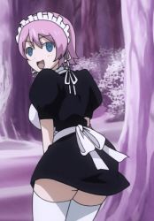 Rule 34 | animated, animated gif, ass, ass shake, fairy tail, looking at viewer, looking back, maid, maid headdress, pink hair, short hair, thighhighs, virgo (fairy tail), zettai ryouiki
