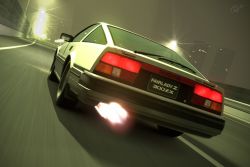 Rule 34 | building, car, city, city lights, cityscape, commentary, dark, dutch angle, exhaust pipe, fire, from behind, gran turismo, highres, highway, imanezumi1, lamppost, license plate, mirror, motor vehicle, night, nissan, nissan 300zx, nissan 300zx (z31), nissan fairlady z, no humans, original, road, scenery, side-view mirror, sky, skyscraper, sports car, tail lights, tire, vehicle focus, wheel, windshield