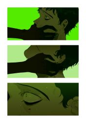 Rule 34 | 2boys, bags under eyes, black hair, blood, commentary, covering another&#039;s mouth, crying, english commentary, green eyes, green theme, hand on another&#039;s face, highres, killing stalking, male focus, multiple boys, naruysae, nosebleed, oh sangwoo, out of frame, scared, short hair, tears, unusually open eyes, yaoi, yoon bum