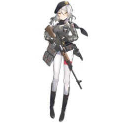 Rule 34 | 1girl, aosora kamiya, beret, black gloves, black hat, black scarf, blush, breasts, combat knife, emblem, full body, girls&#039; frontline, gloves, grey hair, grey jacket, gun, hair between eyes, hat, holding, holding gun, holding weapon, jacket, knife, long hair, long sleeves, looking at viewer, medium breasts, official art, pants, partially fingerless gloves, rifle, scarf, scope, semi-automatic firearm, semi-automatic rifle, sidelocks, sniper rifle, solo, tachi-e, transparent background, trigger discipline, weapon, white pants, yellow eyes, zas m76 (girls&#039; frontline), zastava m76