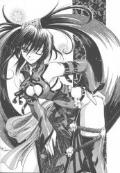 Rule 34 | 1girl, arc system works, breasts, can, cleavage, cleavage cutout, clothing cutout, greyscale, guilty gear, kuradoberi jam, large breasts, long hair, monochrome, non-web source, one eye closed, scan, solo, uguisu kagura, wink