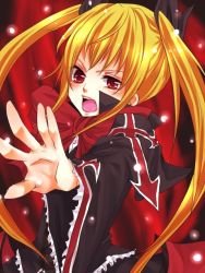 Rule 34 | 1girl, arc system works, bad id, bad pixiv id, blazblue, blonde hair, bow, dice8, female focus, long hair, open mouth, rachel alucard, red bow, red eyes, solo, twintails