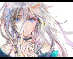 Rule 34 | 1girl, blue eyes, choker, finger to mouth, ia (vocaloid), letterboxed, long hair, lowres, oekaki, pink hair, pooj, solo, vocaloid