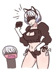 Rule 34 | 1boy, 1girl, blindfold, lowres, nier (series), nier:automata, short hair, simple background, thong, white background, 2b (nier:automata), 9s (nier:automata)