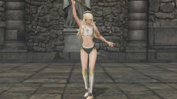 Rule 34 | 1girl, 3d, arm up, armor, armpits, bare shoulders, barefoot, black hairband, bra, breasts, broken armor, building, cleavage, collarbone, corrin (female) (fire emblem), corrin (fire emblem), facing viewer, feet, female focus, fighting pose, fighting stance, fingernails, fire emblem, fire emblem fates, fire emblem warriors, full body, gameplay mechanics, hair between eyes, hair ornament, hairband, holding, holding sword, holding weapon, intelligent systems, legs, legs together, long hair, medium breasts, midriff, multicolored underwear, nails, navel, neck, nintendo, official alternate costume, official underwear, outdoors, outstretched arms, pale skin, panties, pointy ears, red eyes, ruins, serious, silver hair, sky, spread arms, standing, sword, thighs, tiptoes, toenails, toes, underwear, underwear only, weapon, yato (fire emblem)
