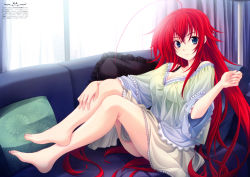 Rule 34 | 10s, 1girl, absurdres, barefoot, blue eyes, breasts, covered erect nipples, feet, high school dxd, highres, large breasts, long hair, looking at viewer, miyama-zero, official art, red hair, rias gremory, smile, solo, transparent, very long hair