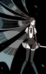 Rule 34 | 10s, 1other, absurdly long hair, androgynous, bad id, bad pixiv id, black gloves, black hair, black thighhighs, bort, elbow gloves, gloves, houseki no kuni, katana, long hair, necktie, solo, sparkle, sword, thighhighs, very long hair, weapon
