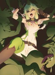Rule 34 | 1girl, 6+boys, arm grab, armpits, bad id, bad pixiv id, belt, belt buckle, boots, bow, breasts, buckle, colored skin, defeat, drooling, elf, gloves, goblin, goblin slayer!, green eyes, green hair, green skin, hair bow, hair pulled back, high elf archer (goblin slayer!), highres, holding another&#039;s wrist, imminent gangbang, long pointy ears, looking at viewer, lying, monster, multiple boys, navel, nipples, no panties, on back, one eye closed, open mouth, peril, pointy ears, pussy, rape, restrained, saliva, sharp teeth, shorts, sidelocks, small breasts, solo focus, spread legs, tearing clothes, teeth, thigh boots, thighhighs, tongue, tongue out, torn clothes, torn shorts, uncensored, wangjook (wj)