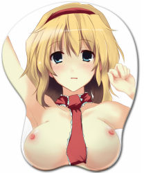 Rule 34 | 1girl, alice margatroid, beegle, blonde hair, blue eyes, breast mousepad, breasts, female focus, hairband, large breasts, mousepad, mousepad (medium), nipples, short hair, solo, touhou
