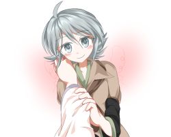 Rule 34 | androgynous, bad id, bad twitter id, blush, bow, coat, enraku tsubakura, gender request, hand on another&#039;s face, houlen yabusame, jandare, len&#039;en, short hair, short hair with long locks, grey eyes, silver hair, smile, solo focus