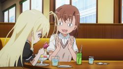 Rule 34 | 2girls, :3, animated, animated gif, antenna hair, blonde hair, brown hair, child, clapping, febrie, food, ice cream, lowres, misaka mikoto, multiple girls, toaru kagaku no railgun, toaru kagaku no railgun s, toaru majutsu no index