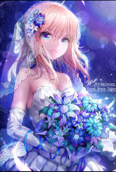 Rule 34 | 1girl, ahoge, artoria pendragon (all), artoria pendragon (fate), bad id, bad pixiv id, bare shoulders, blonde hair, blue eyes, blush, bouquet, breasts, bridal veil, bride, dress, elbow gloves, fate/stay night, fate (series), flower, gloves, hisahisahisahisa, md5 mismatch, medium breasts, official alternate costume, revision, ribbon, saber (fate), saber (royal dress) (fate), solo, veil, wedding dress, white gloves