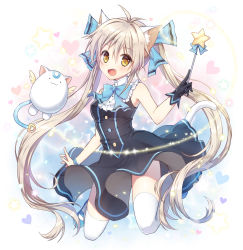 Rule 34 | 1girl, animal ears, blonde hair, cat ears, cat tail, gloves, holding, holding wand, long hair, mauve, original, tail, thighhighs, twintails, wand, yellow eyes