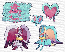 Rule 34 | animal ears, antlers, blue fur, blush stickers, chaos elfilis, chiimako, claws, closed eyes, elfilin, fecto elfilis, fecto forgo, fecto forgo (larva), fecto forgo (monster), furry, horns, kirby (series), kirby and the forgotten land, monster, mouse ears, multicolored eyes, multiple heads, multiple persona, nintendo, notched ear, slime (creature), solid oval eyes, striped, striped background, white fur, wing ears, yellow fur