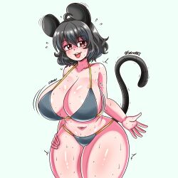 Rule 34 | 1girl, bikini, breasts, highres, large breasts, mouse girl, nazrin, seireiart, simple background, sweat, swimsuit, touhou, white background