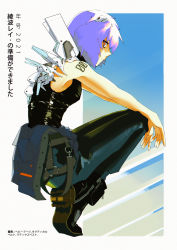 Rule 34 | 1girl, 2021, absurdres, ayanami rei, black footwear, black pants, blue hair, boots, commentary, english commentary, from side, full body, highres, huge filesize, looking at viewer, neon genesis evangelion, pants, profile, red eyes, shadow, short hair, solo, squatting, vinne