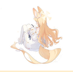 Rule 34 | 1girl, absurdres, animal, animal ears, arin (fanfan013), bare shoulders, bird, blonde hair, blue archive, commentary, detached sleeves, dress, extra ears, fox ears, fox tail, full body, halo, highres, long hair, pantyhose, seia (blue archive), shoes, solo, striped clothes, striped pantyhose, symbol-only commentary, tail, vertical-striped clothes, vertical-striped pantyhose, white bird, white dress, white footwear, white pantyhose, white sleeves, yellow halo
