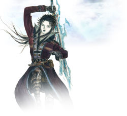 Rule 34 | 1boy, amano yoshitaka, black hair, blue eyes, boots, final fantasy, final fantasy brave exvius, gloves, highres, lasswell, long hair, male focus, official art, simple background, solo, white background