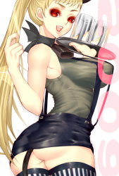 Rule 34 | 00s, 1girl, 2009, ass, bell, blonde hair, breasts, female focus, highres, large breasts, long hair, murata tomohide, new year, pointy breasts, ponytail, red eyes, solo, suspenders, tail, thighhighs