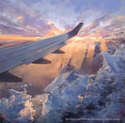 Rule 34 | airplane wing, artist name, cloud, cloudy sky, commentary, dawn, english commentary, english text, highres, no humans, original, outdoors, scenery, signature, sky, watermark, xilmo
