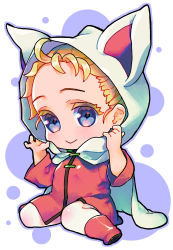 Rule 34 | 1girl, absurdres, animal hood, blonde hair, blue eyes, cape, cat hood, chibi, closed mouth, final fantasy, final fantasy v, full body, highres, hood, krile mayer baldesion (ff5), looking at viewer, namanie, short hair, smile, solo