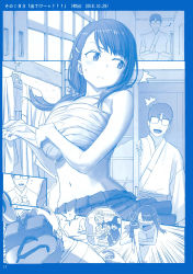 Rule 34 | 1boy, 2girls, :c, :d, ^^^, absurdres, ai-chan (tawawa), angry, bedroom, blue theme, blush, breast hold, breasts, changing clothes, cleavage, clothes hanger, comic, embarrassed, faceless, faceless male, frown, geta, getsuyoubi no tawawa, glasses, hair ornament, hairclip, halloween costume, hand on breast, hand on own breast, hand on own chest, highres, himura kiseki, humming, japanese clothes, jitome, jitome-chan (tawawa), kimono, large breasts, long hair, midriff, monochrome, multiple girls, mummy costume, musical note, navel, no shirt, open mouth, palm-fist tap, ponytail, sandals, sarashi, scan, sidelocks, skirt, sliding doors, smile, speech bubble, spoken character, surprised, sweatdrop, swept bangs, throwing, trembling, undressing, walk-in, witch