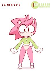 Rule 34 | 1girl, amy rose, animal ears, animated, animated gif, arms up, artist name, black eyes, blinking, blush, bottomless, cleft of venus, closed mouth, dated, diives, english text, female focus, flat chest, full body, furry, furry female, gloves, gluteal fold, green sweater, happy, heart, highres, jumping, legs apart, long sleeves, looking at viewer, open mouth, outstretched arms, patreon logo, patreon username, pink hair, pussy, shoes, simple background, smile, solo, sonic (series), sweater, tail, uncensored, watermark, white background, white gloves