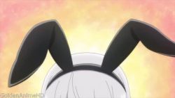 Rule 34 | 1boy, 1girl, animal ears, animated, anime screenshot, ass, black pantyhose, blue eyes, blush, bouncing breasts, breast rest, breasts, cape, character request, cleavage, grey hair, hat, large breasts, leotard, magician, pantyhose, playboy bunny, rabbit ears, rabbit tail, screencap, sound, subtitled, tejina senpai (series), video, wand, wrist cuffs